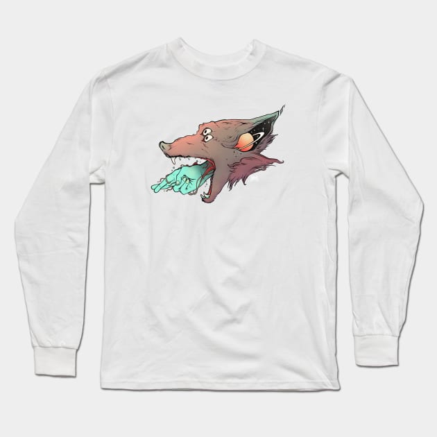 Good Luck Crossed Fingers And Wolf Art Long Sleeve T-Shirt by cellsdividing